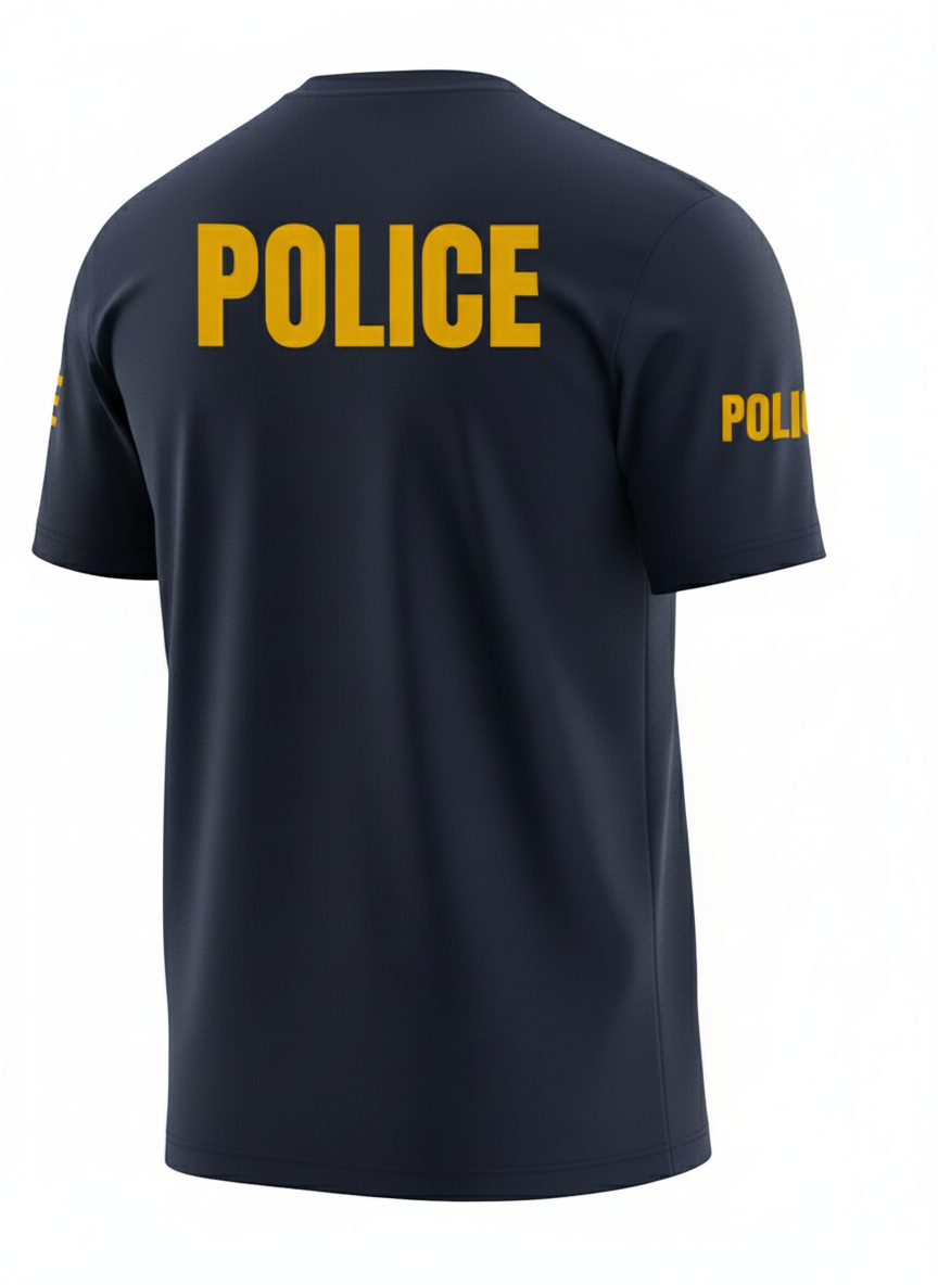 Navy Blue Police Men's Shirt - Short Sleeve (Golden Yellow)