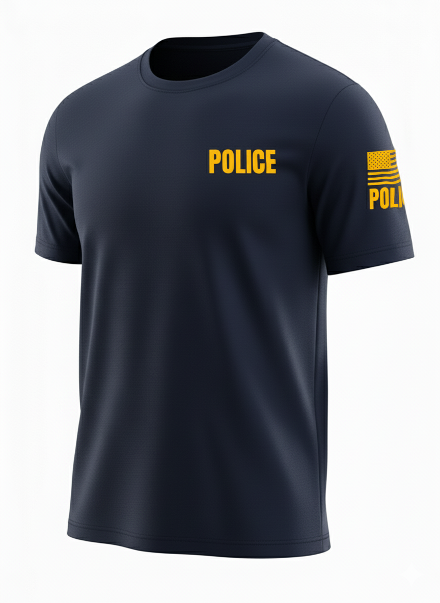 Navy Blue Police Men's Shirt - Short Sleeve (Golden Yellow)