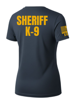 Navy Blue Sheriff  K-9 Women's Shirt - Short Sleeve (Golden Yellow) - Back Police Sheriff Uniform