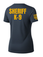 Navy Blue Sheriff  K-9 Women's Shirt - Short Sleeve (Golden Yellow) - Back Police Sheriff Uniform