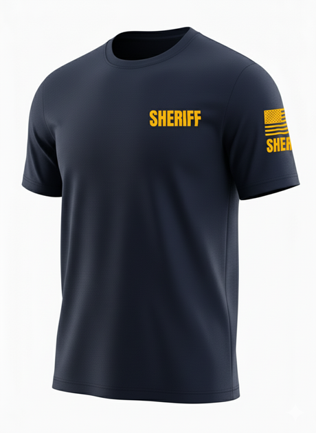 Navy Blue Sheriff Men's Shirt - Short Sleeve (Golden Yellow)