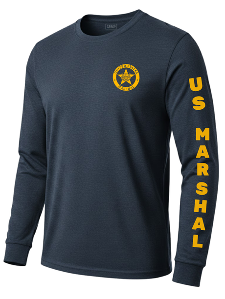 Navy Blue US Marshals Service USMS Men's Shirt - Long Sleeve (Golden Yellow)