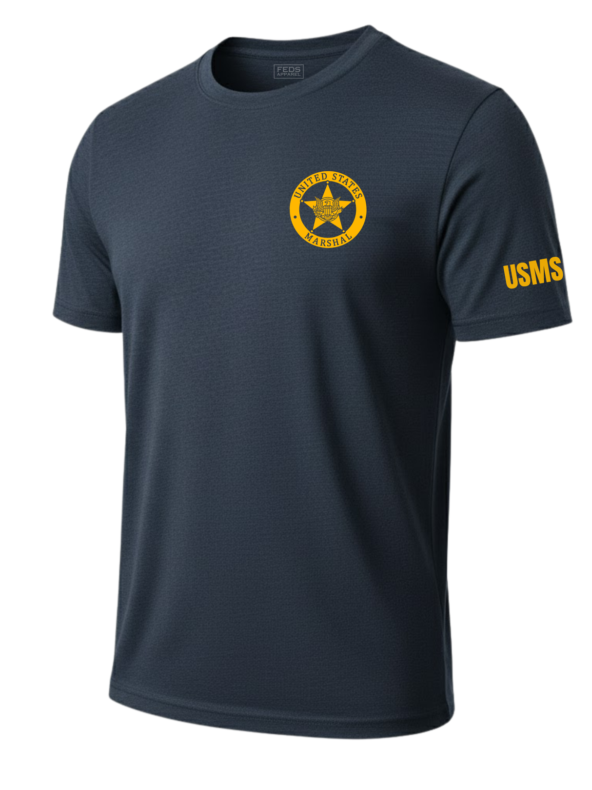 Navy Blue US Marshals Service USMS Men's Shirt - Short Sleeve (Golden Yellow)