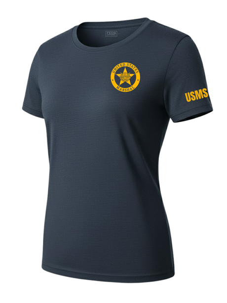 Navy Blue US Marshals Service USMS Women's Shirt - Short Sleeve (Golden Yellow)