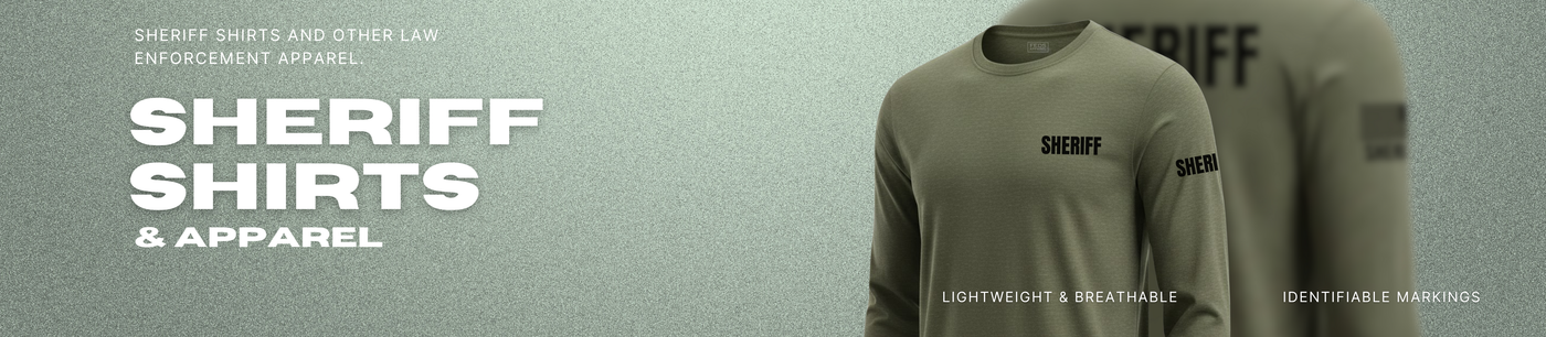 Green sheriff shirt with 'SHERIFF' text on a light gray background