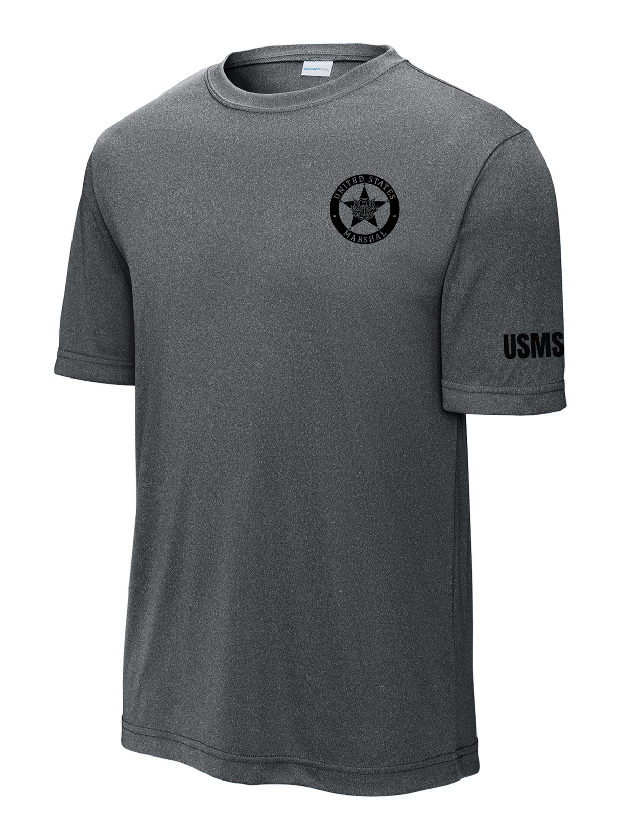 Sport-Tek® Gray US Marshals Service USMS Fugitive Task Force Men's Shirt - Short Sleeve (Black)