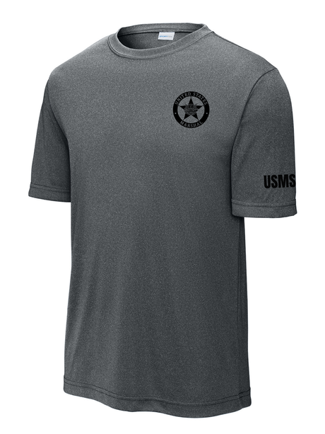 Sport-Tek® Gray US Marshals Service USMS Fugitive Task Force Men's Shirt - Short Sleeve (Black)