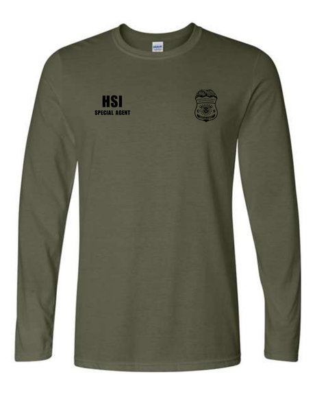 U.S. Immigration and Customs Enforcement (ICE) Homeland Security Investigations (HSI) Identifier Long Sleeve T-Shirt Drab