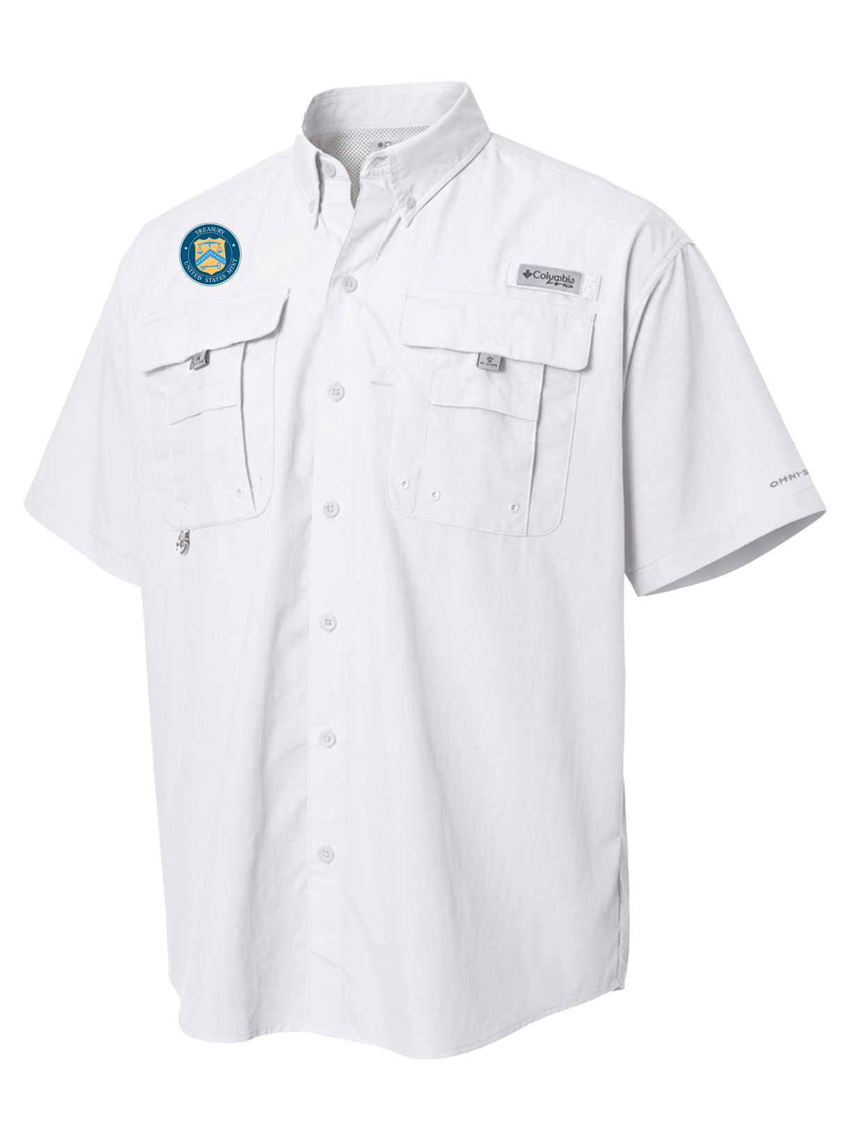 The U.S. Mint (UM) Men's Columbia Bahama™ II Button Up Short Sleeve  White government employee uniform shirt