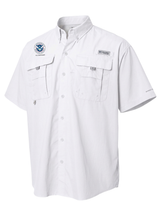 U.S. Coast Guard (USCG) Men's Columbia Bahama™ II Button Up Short Sleeve  White government employee uniform shirt