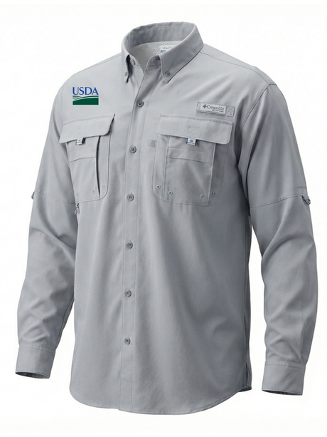 U.S. Department of Agriculture Men's Columbia Bahama™ II Button Up Long-Sleeve  Cool Grey government employee uniform shirt