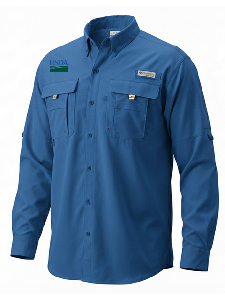 U.S. Department of Agriculture Men's Columbia Bahama™ II Button Up Long-Sleeve  Royal Blue government employee uniform shirt