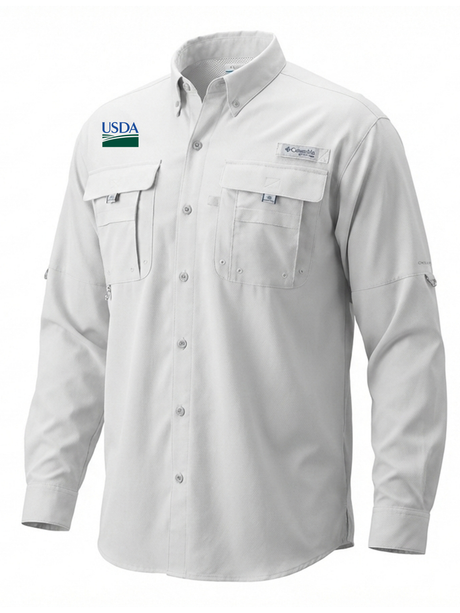U.S. Department of Agriculture Men's Columbia Bahama™ II Button Up Long-Sleeve  White government employee uniform shirt