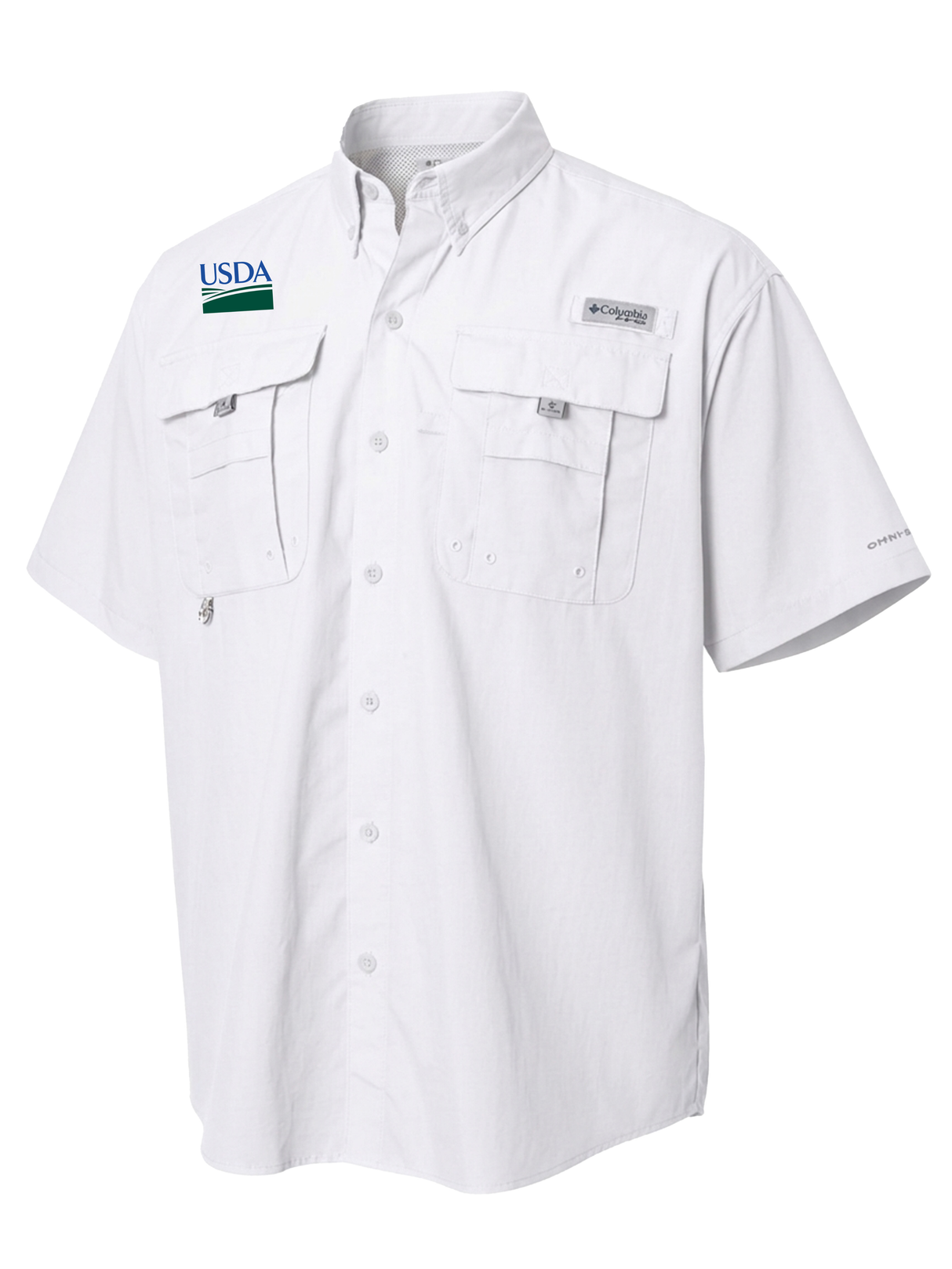 U.S. Department of Agriculture Men's Columbia Bahama™ II Button Up Short Sleeve  White government employee uniform shirt