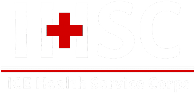 ICE Health Service Corps logo with transparent background, white lettering and red cross