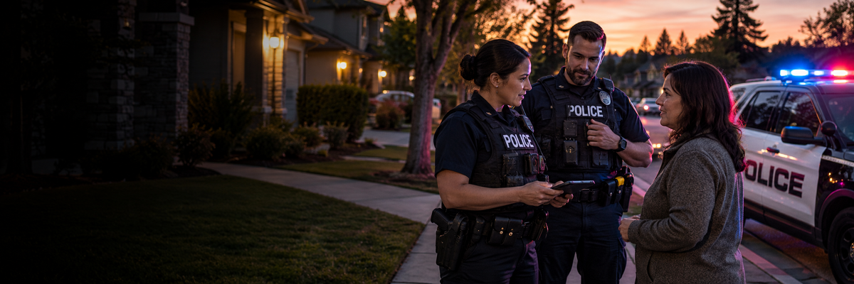 Police public service professionals wearing work apparel on assignment